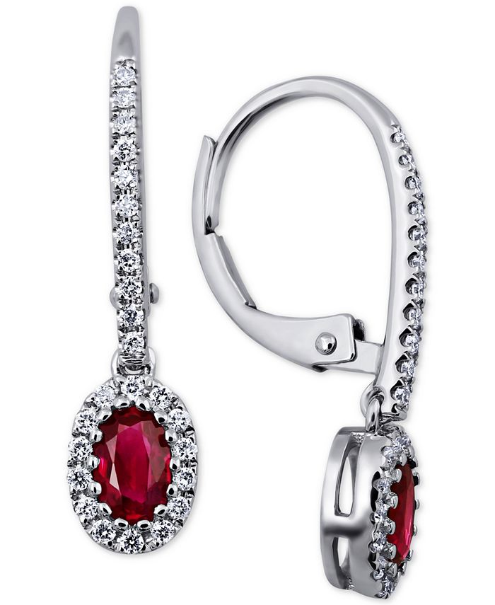Macy's - Gemstone & Diamond (1/5 ct. t.w.) Drop Earrings in 14k White Gold