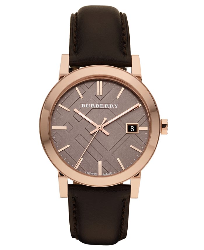 Burberry round leather clearance strap watch 38mm