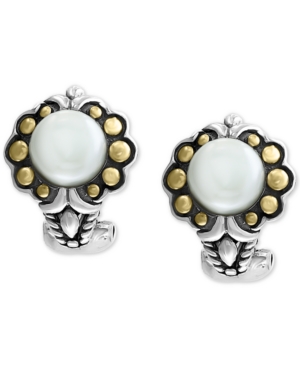 image of Effy Cultured Freshwater Pearl (7mm) Flower Stud Earrings in Sterling Silver & 18k Gold Over Silver