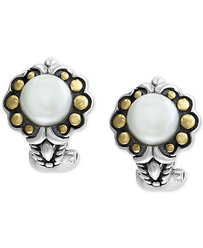 EFFY Collection - Cultured Freshwater Pearl (7mm) Flower Stud Earrings in Sterling Silver & 18k Gold Over Silver