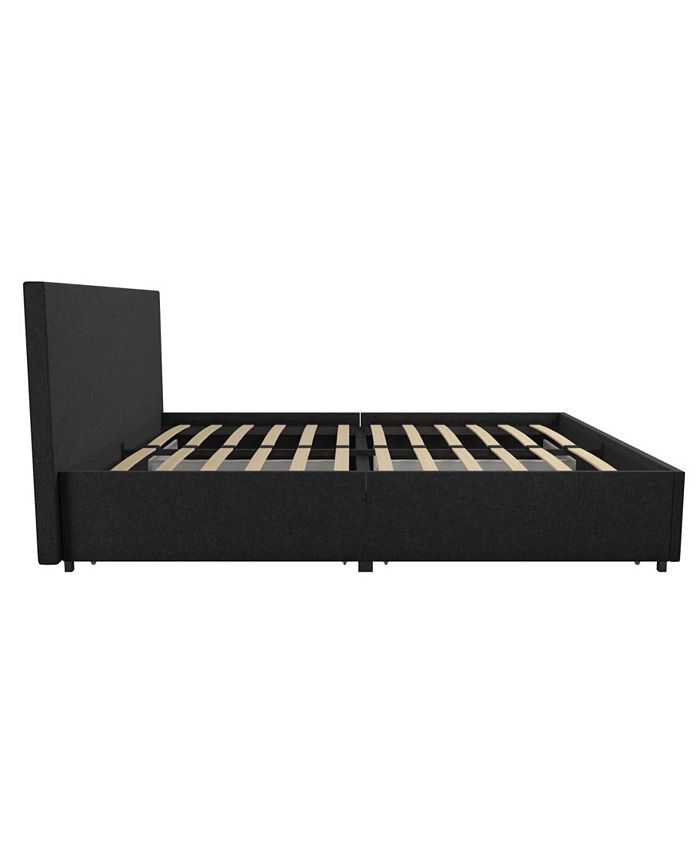 Novogratz Collection - Kelly Upholstered Bed with Storage in Dark Gray Linen
