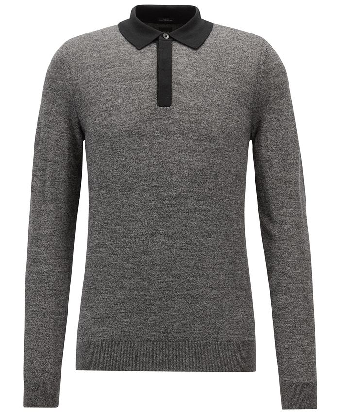Hugo Boss BOSS Men's Contrast-Collar Long-Sleeve Polo Sweater & Reviews ...