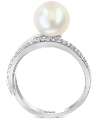 EFFY&reg; Cultured Freshwater Pearl (10mm) and Diamond (1/5 ct. t.w.) Ring in 14k White Gold and Yellow Gold