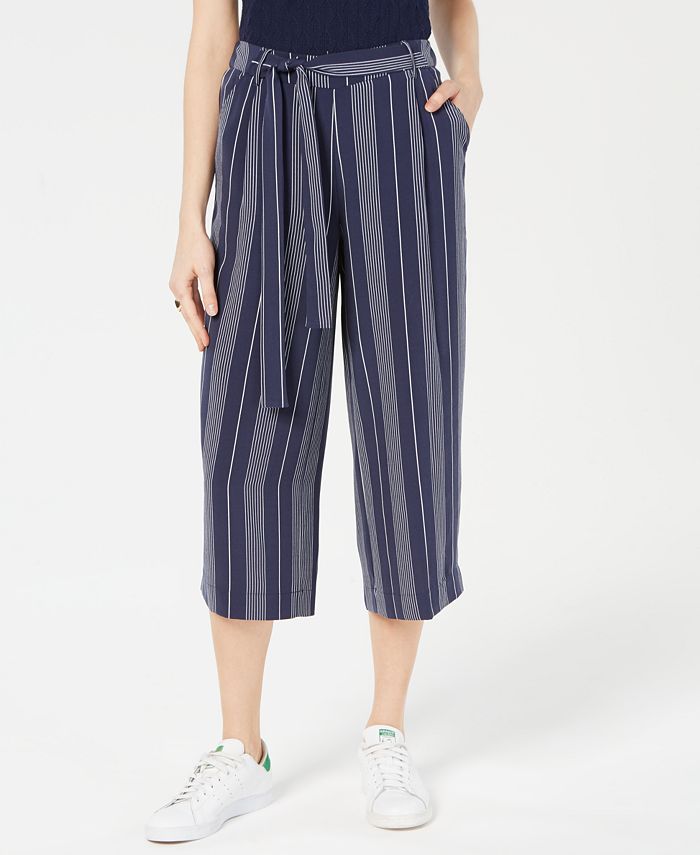 Maison Jules Striped Belted Culottes, Created for Macy's - Macy's