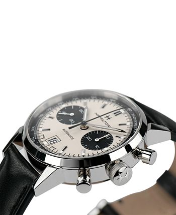 Hamilton - Men's Swiss Automatic Chronograph Intra-Matic Black Leather Strap Watch 40mm