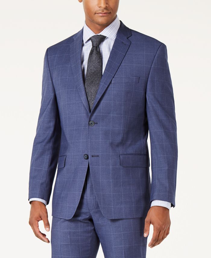 Marc New York Men's Modern Fit Stretch Windowpane Suit Gray Size 44