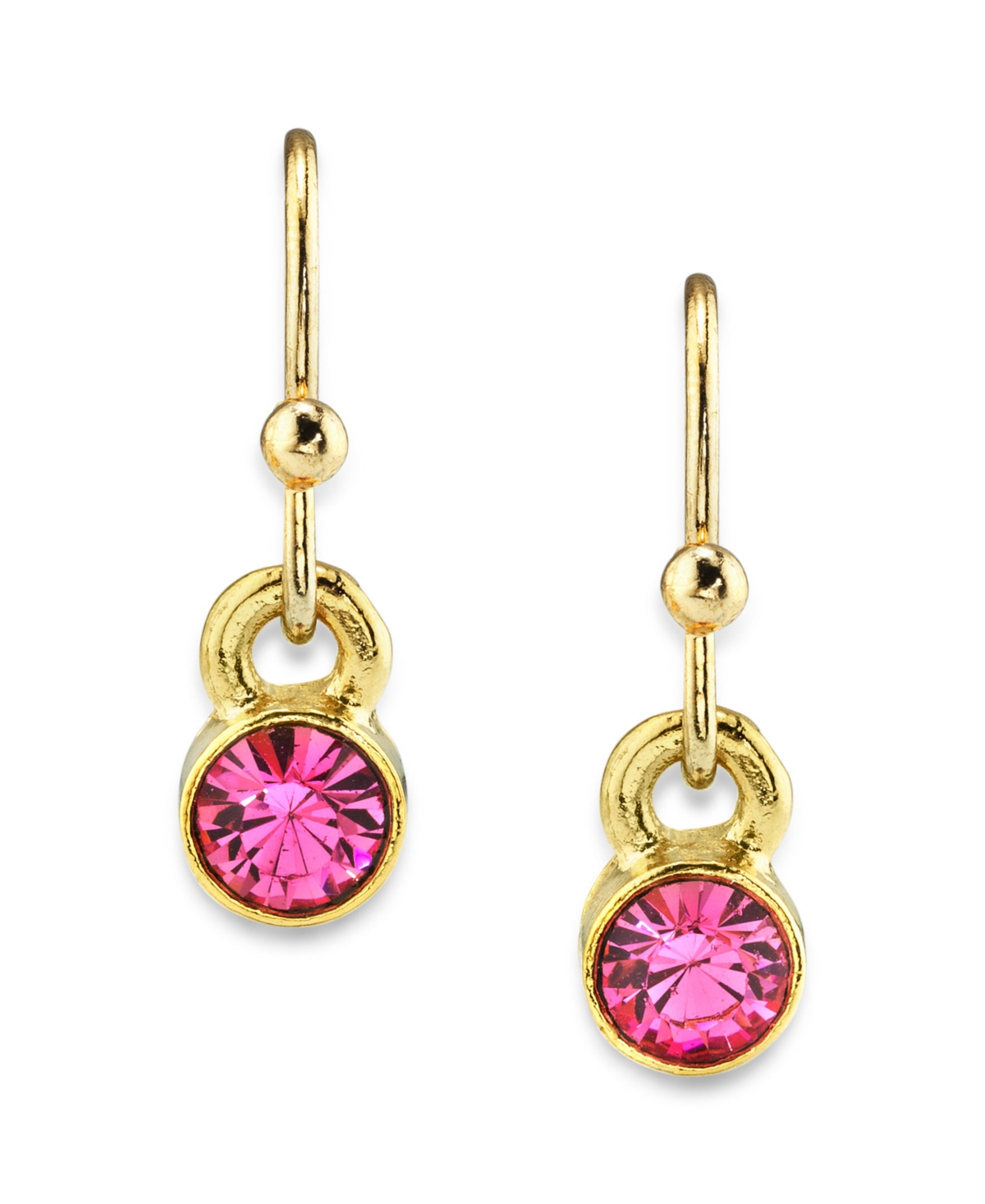 2028 14k Gold Dipped Round Crystal Wire Drop Earring In Pink