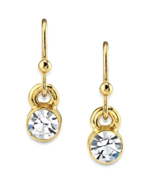 image of 2028 14K Gold Dipped Round Crystal Wire Drop Earring