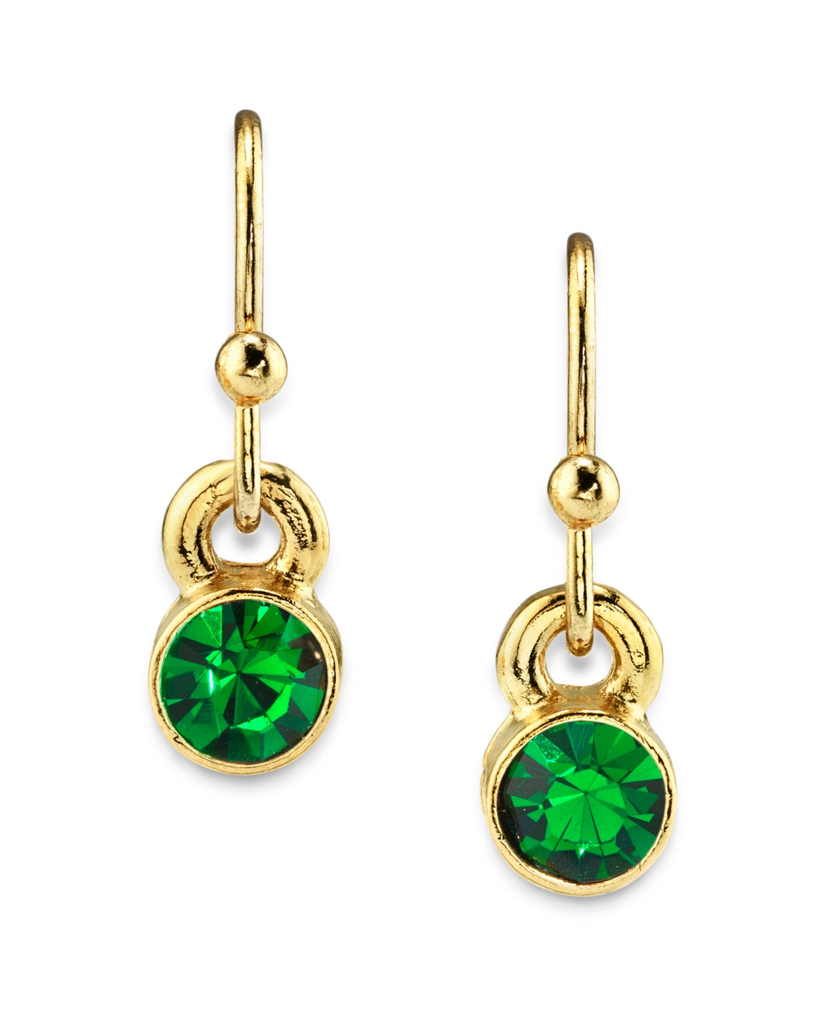 2028 14k Gold Dipped Round Crystal Wire Drop Earring In Emerald