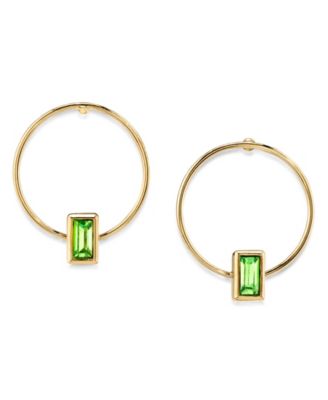 14K Gold-tone Rectangle Crystal Hoop Stainless Steel Post Small Earrings 