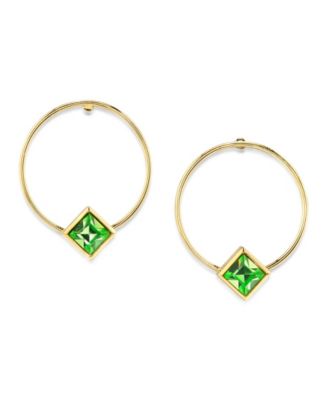 14K Gold-tone Diamond Shape Crystal Hoop Stainless Steel Post Small Earrings 