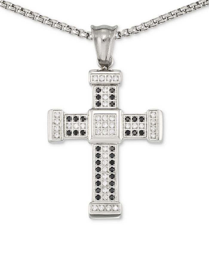 LEGACY for MEN by Simone I. Smith - Men's Crystal Cross 24" Pendant Necklace in Stainless Steel