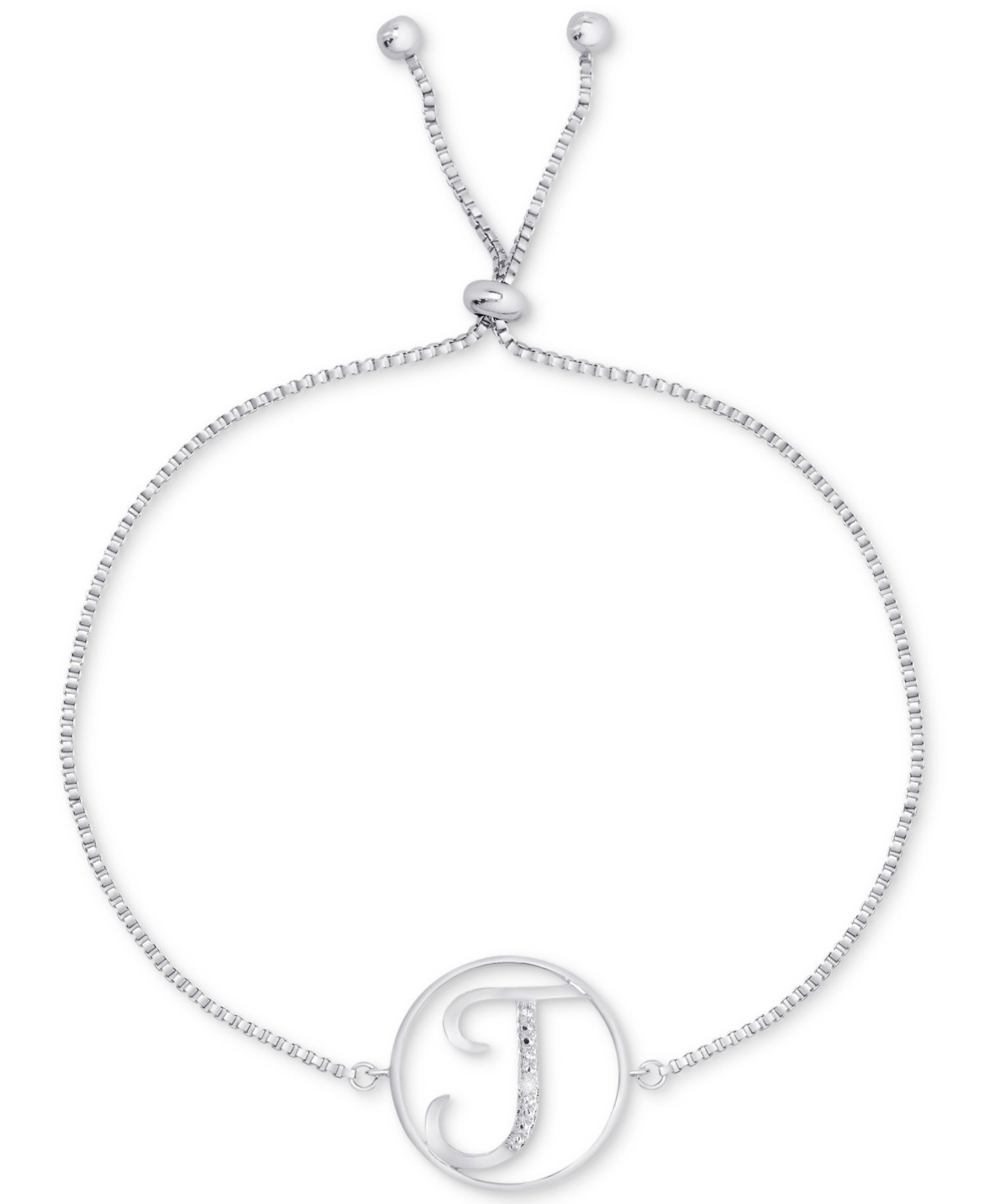 Diamond Accent Initial Bolo Bracelet in Silver-Plate