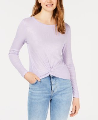 Planet Gold - Juniors' Twist-Front Long-Sleeve Top