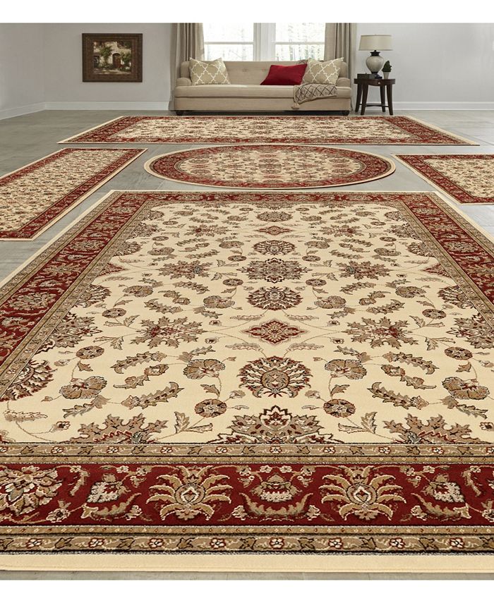 KM Home Area Rug Set, Vienna Collection 5 Piece Set Meshed Ivory/Brick