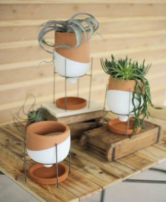 Kalalou Clay Pots On Wire Stands, Set of 3  