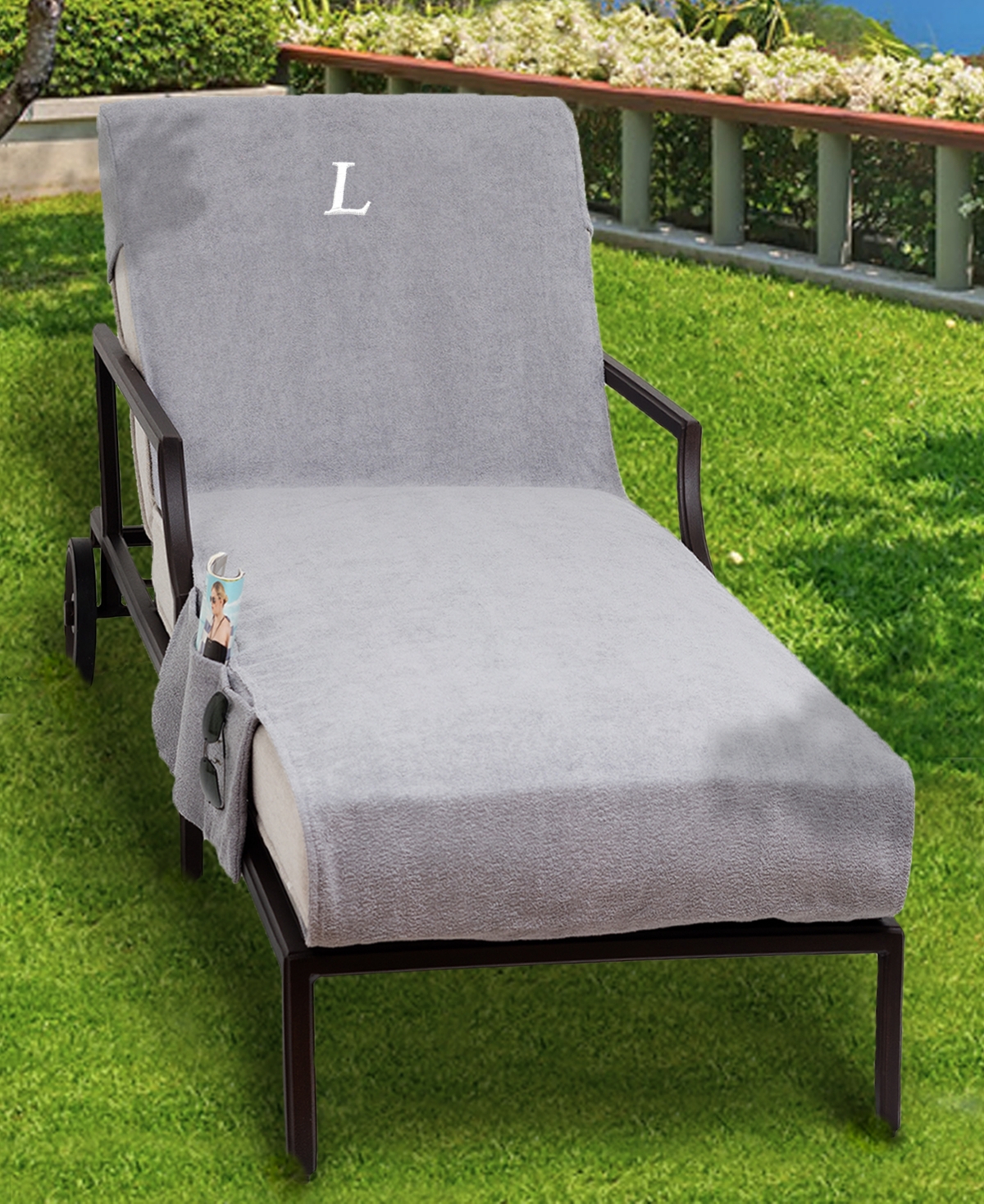 Personalized Standard Size 100% Turkish Cotton Chaise Lounge Cover with Side Pockets - Z