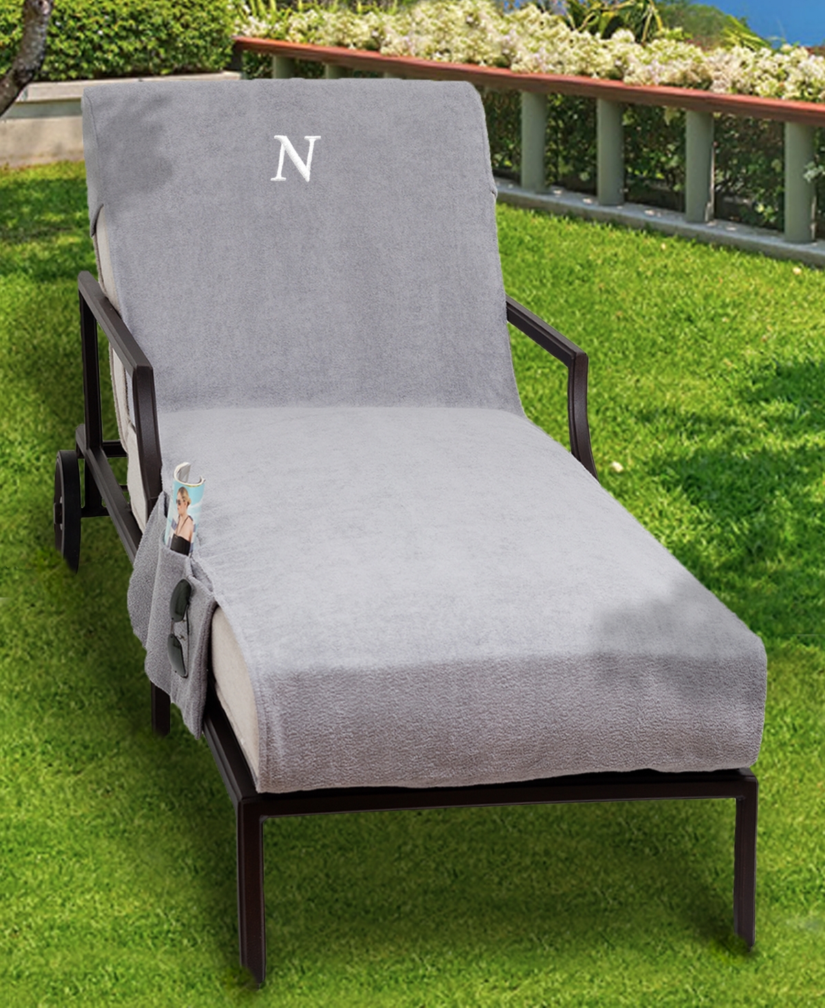 Personalized Standard Size 100% Turkish Cotton Chaise Lounge Cover with Side Pockets - Z