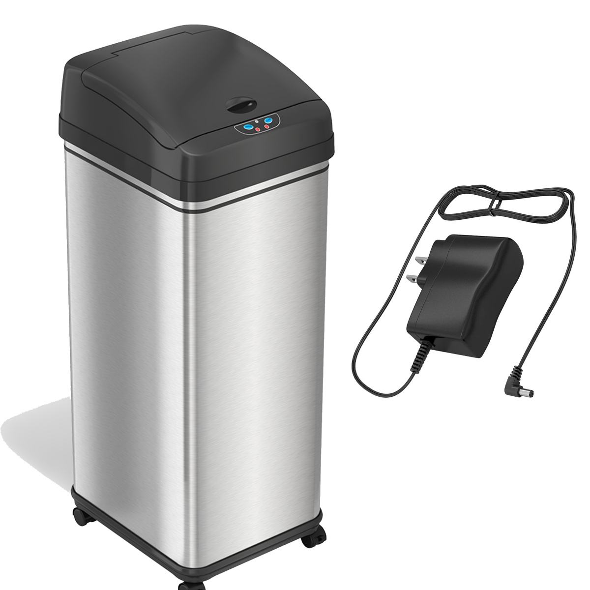 iTouchless 13 Gallon / 49 Liter Stainless Steel Sensor Kitchen Trash Can with Wheels, Ac Adapter and Odor Filter