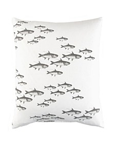 Caskata Cotton Canvas Lumbar Pillow With Feather and Down Insert, School Of Fish