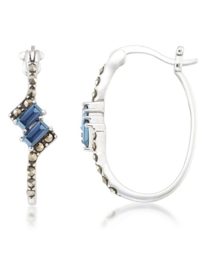 image of Blue Topaz (1/3 ct. t.w.) & Marcasite Oval Hoops in Sterling Silver