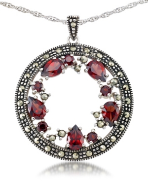 image of Garnet (2-3/8 ct. t.w.) & Marcasite Pendant on 18