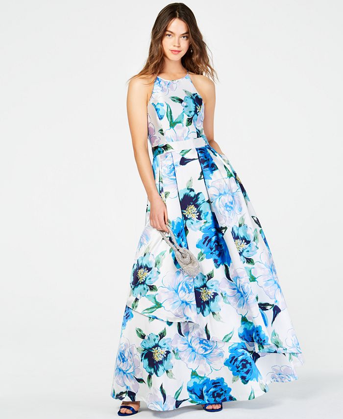 Speechless Juniors' Printed-Floral Halter Gown, Created for Macy's - Macy's