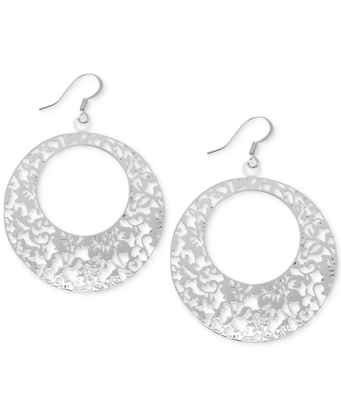 Essentials Openwork Pattern Drop Hoop Earrings in SilverPlate Macy's