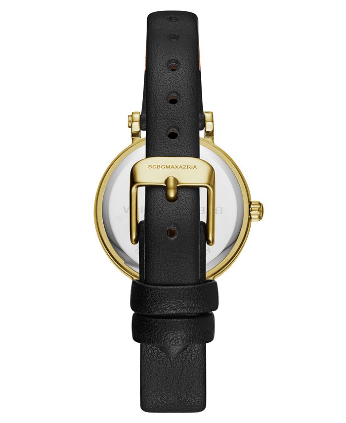 BCBGMAXAZRIA Ladies Black Leather Strap Watch with Dark MOP Dial, 30mm ...