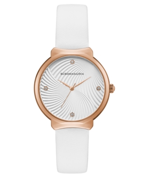 image of Bcbgmaxazria Ladies White Leather Strap Watch with White Wave Textured Dial, 32mm