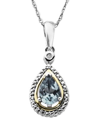 Macy's - 14k Gold and Sterling Silver Necklace, Aquamarine (5/8 ct. t.w.) and Diamond Accent Teardrop Pendant