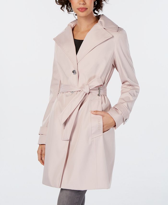 Calvin Klein Petite Belted Hooded Water Resistant Trench Coat 