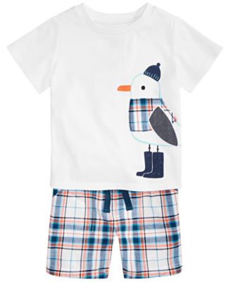 First Impressions Baby Boys Seagull-Print T-Shirt & Plaid Shorts, Created for Macy's	