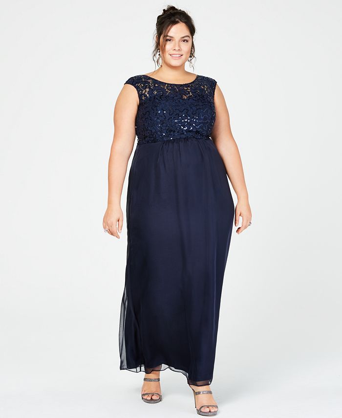 City Chic Trendy Plus Size Sequined Lace Gown - Macy's