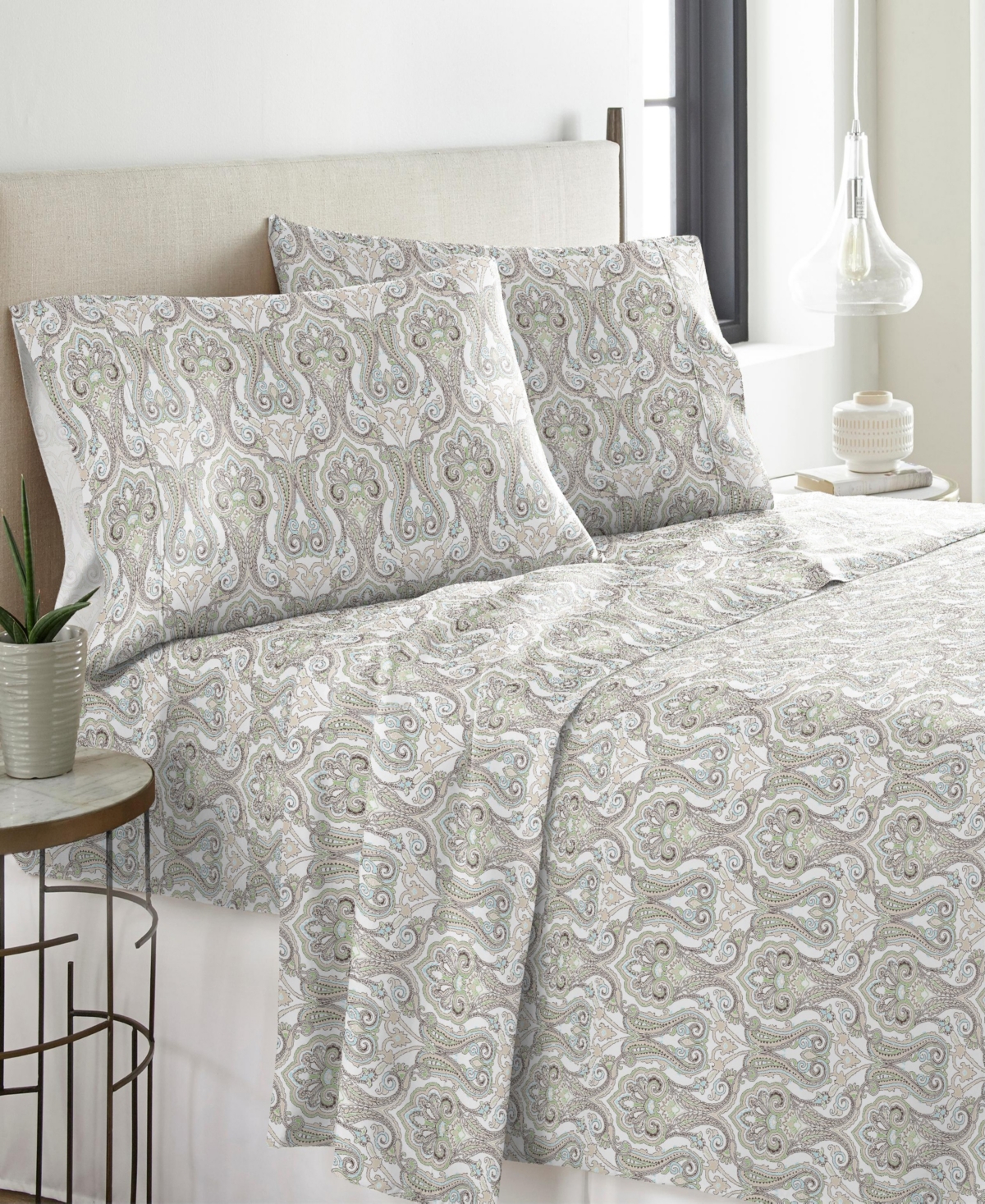 Pointehaven Heavy Weight Cotton Flannel Sheet Set Bedding In Paisley