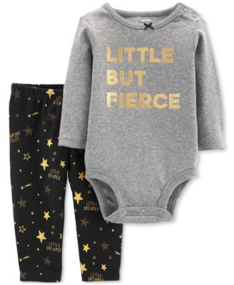 Carter's - Baby Girls 2-Pc. Cotton Little But Fierce Bodysuit & Star-Print Pants Set