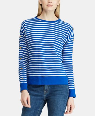 Lauren Ralph Lauren - Button-Trim Striped Cotton Top