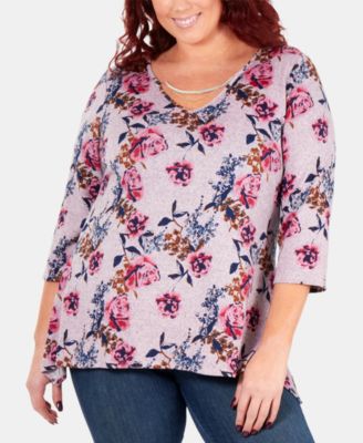 Plus Size Printed 3/4-Sleeve Top