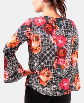 Petite Paisley-Print Bell-Sleeve Top