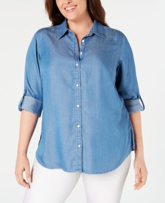 Charter Club Plus Size Collared Denim Shirt, Created for Macy's - Macy's