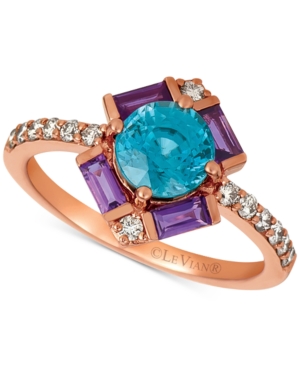image of Le Vian Baguette Frenzy Blueberry Zircon (1-1/3 ct. t.w.), Grape Amethyst (3/8 ct. t.w.) & Nude Diamonds (1/4 ct. t.w.) Statement Ring in 14k Rose Gold