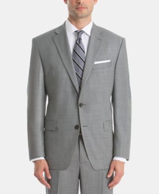 Men's UltraFlex Classic-Fit Light Grey Sharkskin Wool Suit Jacket
