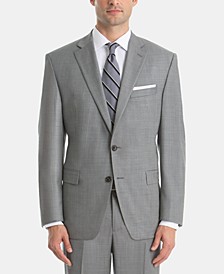 Men's UltraFlex Classic-Fit Light Grey Sharkskin Wool Suit Jacket