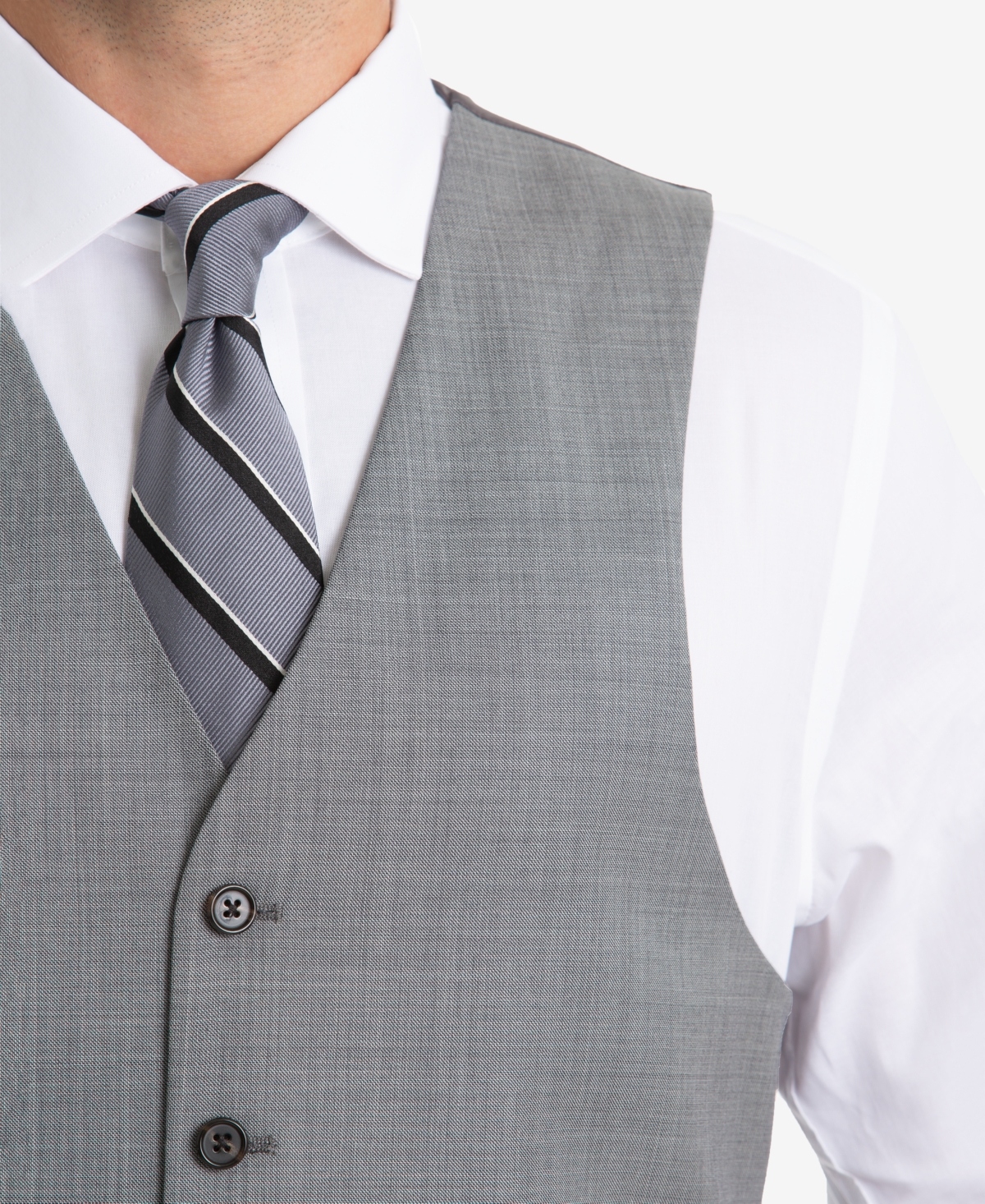 Men's Ultraflex Classic-fit Light Grey Sharkskin Wool Vest In Gray