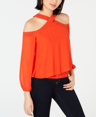 Bar III - Cold-Shoulder Chiffon Top