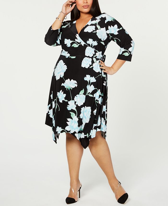 INC International Concepts INC Plus Size Floral Hanky-Hem Wrap Dress ...