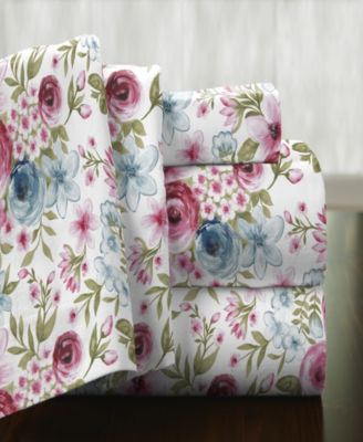 Pointehaven Rose Floral Superior Weight Cotton Flannel Sheet Set Bedding In Sylvan