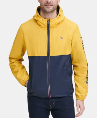 tommy hilfiger men's colorblocked logo rain slicker