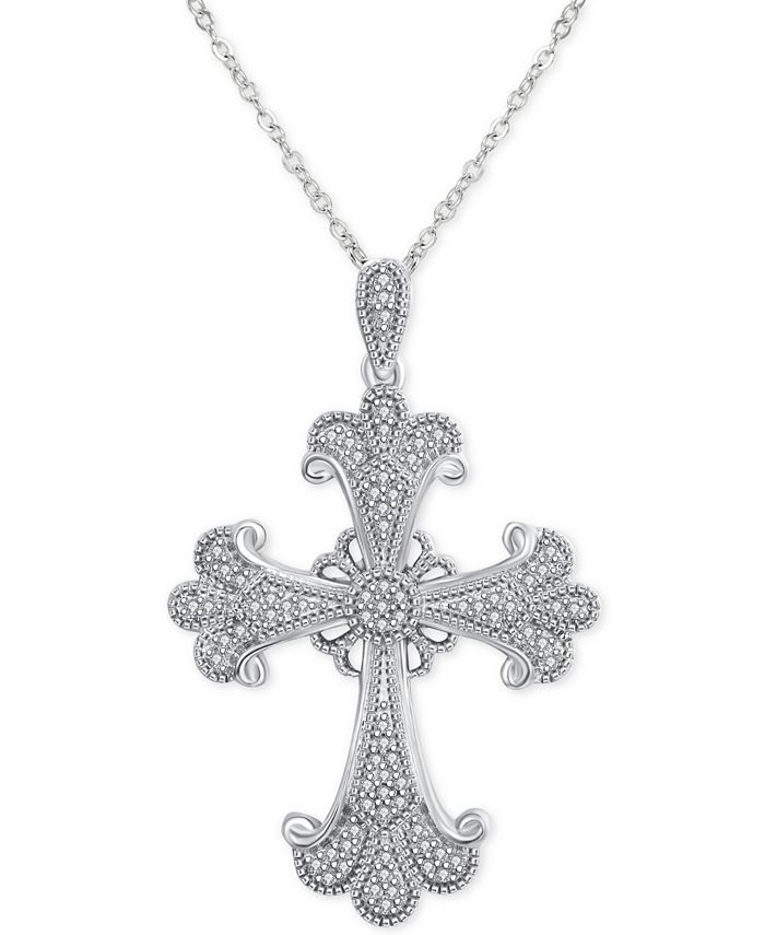 Macy's Diamond (1/6 ct. t.w.) Flourish Cross 18" Pendant Necklace in