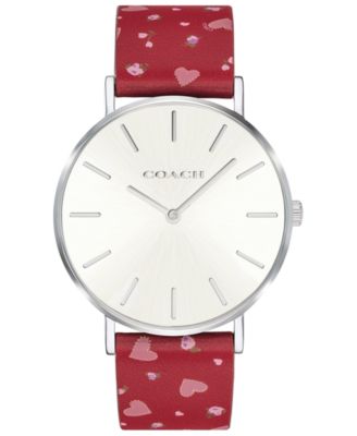 COACH - Women's Perry Red Leather Printed Strap Watch 36mm